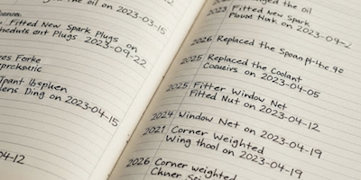 Car logs and setup history in Trackbook